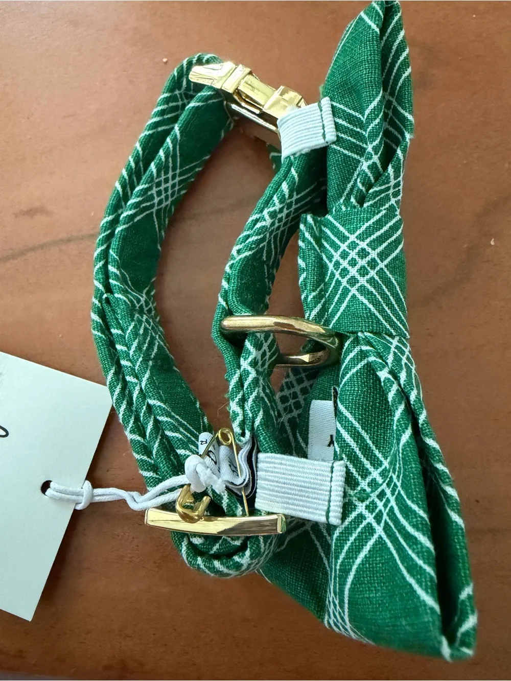 The Foggy Dog Green Plaid Dog Collar Bow XS